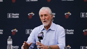 President Pat Riley of the Miami Heat addresses the media during the introductory press conference for Jimmy Butler(Photo by Michael Reaves/Getty Images)