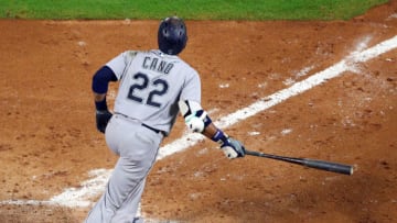 ARLINGTON, TX - SEPTEMBER 22: Robinson Cano #22 of the Seattle Mariners watches his three-run home run shot against the Texas Rangers in the fourth inning at Globe Life Park in Arlington on September 22, 2018 in Arlington, Texas. (Photo by Richard Rodriguez/Getty Images)