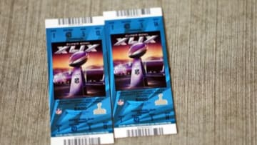 Feb 1, 2015; Glendale, AZ, USA; A view of Super Bowl XLIX tickets at the StubHub ticket center in the Glendale Renaissance. Mandatory Credit: Andrew Weber-USA TODAY Sports