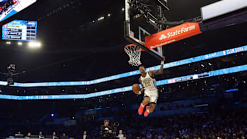 CHARLOTTE, NORTH CAROLINA - FEBRUARY 16: John Collins #20 of the Atlanta Hawks dunks during the AT&T Slam Dunk as part of the 2019 NBA All-Star Weekend at Spectrum Center on February 16, 2019 in Charlotte, North Carolina. (Photo by Streeter Lecka/Getty Images)