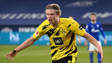 Erling Haaland (Photo by Ina Fassbender / various sources / AFP) / RESTRICTIONS: DFL REGULATIONS PROHIBIT ANY USE OF PHOTOGRAPHS AS IMAGE SEQUENCES AND/OR QUASI-VIDEO (Photo by INA FASSBENDER/AFP via Getty Images)