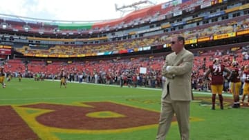 Sep 13, 2015; Landover, MD, USA; Washington Redskins general manager Scot McCloughan on the field before the game between the Washington Redskins and the Miami Dolphins at FedEx Field. Mandatory Credit: Brad Mills-USA TODAY Sports