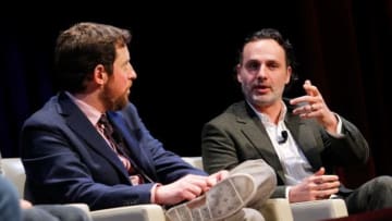 WASHINGTON, DC - FEBRUARY 05: 'The Walking Deads' Scott M. Gimple (L), executive producer, showrunner, and writer, and actor Andrew Lincoln, who stars as Rick Grimes, participate in the 'Behind the Scenes of The Walking Dead, Smithsonian Associates' panel discussion at the George Washington University, Lisner Auditorium on February 5, 2016 in Washington, DC. (Photo by Paul Morigi/Getty Images for AMC)