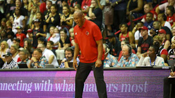 LAHAINA, HI - NOVEMBER 22: Head coach Kenny Payne of the Louisville Cardinals reacts to a play in the first half of the game against the Texas Tech Red Raiders during the Maui Invitational at Lahaina Civic Center on November 22, 2022 in Lahaina, Hawaii. (Photo by Darryl Oumi/Getty Images)