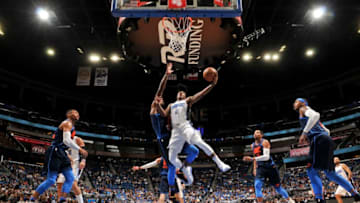 ORLANDO, FL - NOVEMBER 29: Elfrid Payton #2 of the Orlando Magic goes for a lay up against the Oklahoma City Thunder on November 29, 2017 at Amway Center in Orlando, Florida. NOTE TO USER: User expressly acknowledges and agrees that, by downloading and/or using this photograph, user is consenting to the terms and conditions of the Getty Images License Agreement. Mandatory Copyright Notice: Copyright 2017 NBAE (Photo by Fernando Medina/NBAE via Getty Images)