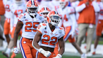Dec 19, 2020; Charlotte, NC, USA; Clemson Tigers linebacker Trenton Simpson (22) reacts in the first quarter at Bank of America Stadium. Mandatory Credit: Bob Donnan-USA TODAY Sports