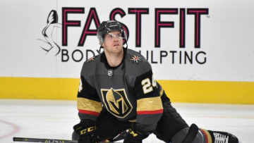 LAS VEGAS, NV - FEBRUARY 22: Oscar Lindberg #24 of the Vegas Golden Knights warms up prior to a game against the Winnipeg Jets at T-Mobile Arena on February 22, 2019 in Las Vegas, Nevada. (Photo by David Becker/NHLI via Getty Images)