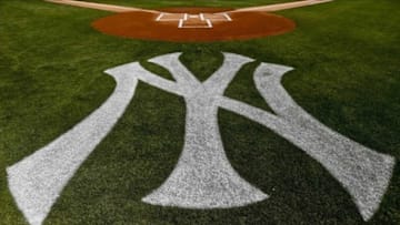 Feb 28, 2013; Tampa, FL, USA; A detail of a New York Yankees logo painted on the field for a spring training game against the Toronto Blue Jays at George Steinbrenner Field. Mandatory Credit: Derick E. Hingle-USA TODAY Sports