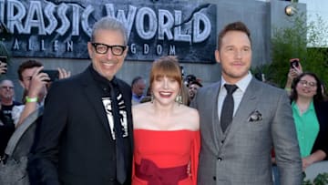 LOS ANGELES, CA - JUNE 12: (L-R) Actors Jeff Goldblum, Bryce Dallas Howard and Chris Pratt arrive at the premiere of Universal Pictures and Amblin Entertainment's "Jurassic World: Fallen Kingdom" at the Walt Disney Concert Hall on June 12, 2018 in Los Angeles, California. (Photo by Kevin Winter/Getty Images)