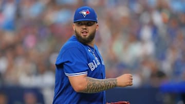 May 15, 2023; Toronto, Ontario, CAN; Toronto Blue Jays starting pitcher Alek Manoah (6) walks towards the dugout against the New York Yankees during the first inning at Rogers Centre. Mandatory Credit: Nick Turchiaro-USA TODAY Sports