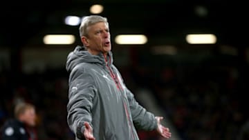 BOURNEMOUTH, ENGLAND - JANUARY 03: Arsene Wenger manager of Arsenal reacts during the Premier League match between AFC Bournemouth and Arsenal at Vitality Stadium on January 3, 2017 in Bournemouth, England. (Photo by Catherine Ivill - AMA/Getty Images)