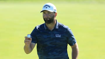 LA JOLLA, CALIFORNIA - JANUARY 26: Jon Rahm of Spain reacts to a shot on the third hole during the first round of The Farmers Insurance Open on the South Course at Torrey Pines Golf Course on January 26, 2022 in La Jolla, California. (Photo by Sam Greenwood/Getty Images)
