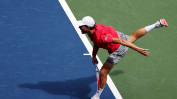 NEW YORK, NEW YORK - SEPTEMBER 03: Dominic Thiem of Austria serves the ball during his Men's Singles second round match against Sumit Nagal of India on Day Four of the 2020 US Open at the USTA Billie Jean King National Tennis Center on September 3, 2020 in the Queens borough of New York City. (Photo by Al Bello/Getty Images)