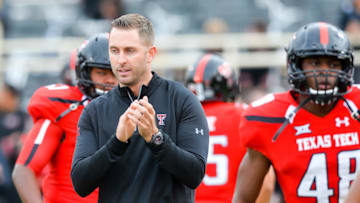 LUBBOCK, TX - NOVEMBER 14: Head coach Kliff Kingsbury of the Texas Tech Red Raiders before the game between the Texas Tech Red Raiders and the Kansas State Wildcats on November 14, 2015 at Jones AT