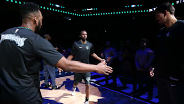 MINNEAPOLIS, MN - DECEMBER 3: Andrew Wiggins #22 of the Minnesota Timberwolves makes his entrance before the game against the Houston Rockets on December 3, 2018 at Target Center in Minneapolis, Minnesota. NOTE TO USER: User expressly acknowledges and agrees that, by downloading and or using this Photograph, user is consenting to the terms and conditions of the Getty Images License Agreement. Mandatory Copyright Notice: Copyright 2018 NBAE (Photo by David Sherman/NBAE via Getty Images)