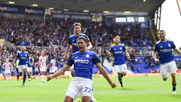 BIRMINGHAM, ENGLAND - AUGUST 31: Jude Bellingham of Birmingham City celebrates after he scores their second goal during the Sky Bet Championship match between Birmingham City and Stoke City at St Andrew's Trillion Trophy Stadium on August 31, 2019 in Birmingham, England. (Photo by Nathan Stirk/Getty Images)