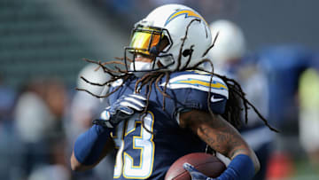 CARSON, CA - DECEMBER 10: Safety Tre Boston #33 of the Los Angeles Chargers warms up for the game against the Washington Redskins on December 10, 2017 at StubHub Center in Carson, California. (Photo by Stephen Dunn/Getty Images)