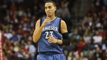 Jan 13, 2016; Houston, TX, USA; Minnesota Timberwolves guard Kevin Martin (23) reacts after making a basket during the fourth quarter against the Houston Rockets at Toyota Center. The Rockets won 107-104. Mandatory Credit: Troy Taormina-USA TODAY Sports
