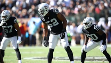OAKLAND, CA - OCTOBER 08: Khalil Mack #52 of the Oakland Raiders lines up to rush the quarterback during their NFL game against the Baltimore Ravens at Oakland-Alameda County Coliseum on October 8, 2017 in Oakland, California. (Photo by Ezra Shaw/Getty Images)