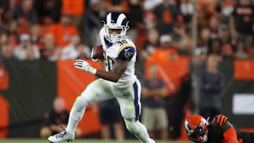 CLEVELAND, OHIO - SEPTEMBER 22: Todd Gurley #30 of the Los Angeles Rams tries avoids the tackle of Mack Wilson #51 of the Cleveland Browns during a fourth quarter run at FirstEnergy Stadium on September 22, 2019 in Cleveland, Ohio. (Photo by Gregory Shamus/Getty Images)