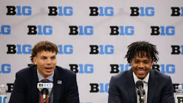 Oct 11, 2022; Minneapolis, Minnesota, US; Illinois Fighting Illini players Coleman Hawkins and Terrence Shannon Jr. speak to the media during the Big Ten media days at Target Center. Mandatory Credit: Matt Krohn-USA TODAY Sports
