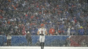 Jan 22, 2023; Orchard Park, New York, USA; Cincinnati Bengals wide receiver Trent Taylor (11) looks on against the Buffalo Bills during the third quarter of an AFC divisional round game at Highmark Stadium. Mandatory Credit: Gregory Fisher-USA TODAY Sports