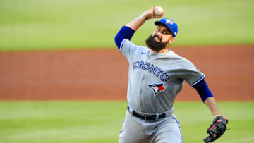 ATLANTA, GA - AUGUST 4: Matt Shoemaker #34 of the Toronto Blue Jays pitches during a game against the Atlanta Braves at Truist Park on August 4, 2020 in Atlanta, Georgia. (Photo by Carmen Mandato/Getty Images)