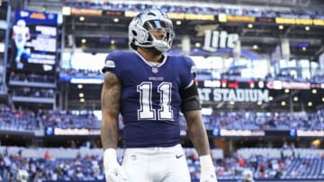 ARLINGTON, TX - OCTOBER 30: Micah Parsons #11 of the Dallas Cowboys stretches against the Chicago Bears at AT&T Stadium on October 30, 2022 in Arlington, Texas. (Photo by Cooper Neill/Getty Images)