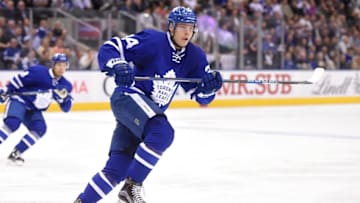 Nov 8, 2016; Toronto, Ontario, CAN; Toronto Maple Leafs forward Auston Matthews (34) watches the puck against the Los Angeles Kings at Air Canada Centre. Mandatory Credit: Dan Hamilton-USA TODAY Sports