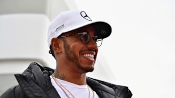 NORTHAMPTON, ENGLAND - JULY 15: Lewis Hamilton of Great Britain and Mercedes GP smiles in the Paddock after qualifying for the Formula One Grand Prix of Great Britain at Silverstone on July 15, 2017 in Northampton, England. (Photo by Dan Mullan/Getty Images)