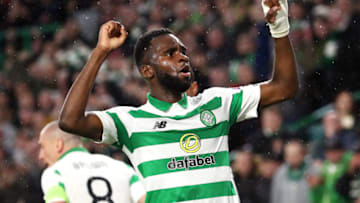 GLASGOW, SCOTLAND - OCTOBER 03: Odsonne Edouard of Celtic celebrates after scoring his team's first goal during the UEFA Europa League group E match between Celtic FC and CFR Cluj at Celtic Park on October 03, 2019 in Glasgow, United Kingdom. (Photo by Ian MacNicol/Getty Images)