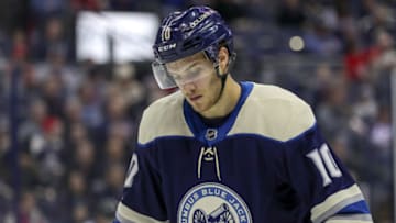 COLUMBUS, OH - JANUARY 29: Columbus Blue Jackets center Alexander Wennberg (10) skates the ice in a game between the Columbus Blue Jackets and the Buffalo Sabres on January 29, 2019 at Nationwide Arena in Columbus, OH. (Photo by Adam Lacy/Icon Sportswire via Getty Images)