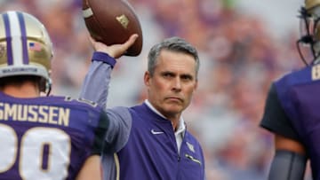 SEATTLE, WA - SEPTEMBER 16: Head coach Chris Petersen of the Washington Huskies looks on prior to the game against the Fresno State Bulldogs at Husky Stadium on September 16, 2017 in Seattle, Washington. (Photo by Otto Greule Jr/Getty Images)