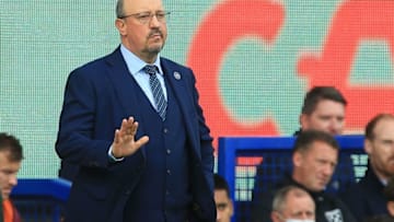 EDITORS NOTE: Graphic content / Everton's Spanish manager Rafael Benítez gestures on the touchline during the English Premier League football match between Everton and West Ham United at Goodison Park in Liverpool, north west England on October 17, 2021. - RESTRICTED TO EDITORIAL USE. No use with unauthorized audio, video, data, fixture lists, club/league logos or 'live' services. Online in-match use limited to 120 images. An additional 40 images may be used in extra time. No video emulation. Social media in-match use limited to 120 images. An additional 40 images may be used in extra time. No use in betting publications, games or single club/league/player publications. (Photo by Lindsey Parnaby / AFP) / RESTRICTED TO EDITORIAL USE. No use with unauthorized audio, video, data, fixture lists, club/league logos or 'live' services. Online in-match use limited to 120 images. An additional 40 images may be used in extra time. No video emulation. Social media in-match use limited to 120 images. An additional 40 images may be used in extra time. No use in betting publications, games or single club/league/player publications. / RESTRICTED TO EDITORIAL USE. No use with unauthorized audio, video, data, fixture lists, club/league logos or 'live' services. Online in-match use limited to 120 images. An additional 40 images may be used in extra time. No video emulation. Social media in-match use limited to 120 images. An additional 40 images may be used in extra time. No use in betting publications, games or single club/league/player publications. (Photo by LINDSEY PARNABY/AFP via Getty Images)