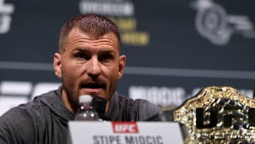 CLEVELAND, OH - SEPTEMBER 08: UFC heavyweight champion Stipe Miocic interacts with media during the UFC 203 press conference at Quicken Loans Arena September 8, 2016 in Cleveland, Ohio. (Photo by Josh Hedges/Zuffa LLC/Zuffa LLC via Getty Images)