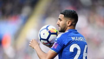 LEICESTER, ENGLAND - SEPTEMBER 09: Riyad Mahrez of Leicester City takes a throw in during the Premier League match between Leicester City and Chelsea at The King Power Stadium on September 9, 2017 in Leicester, England. (Photo by Michael Regan/Getty Images)