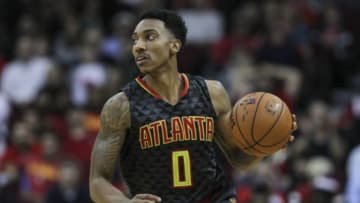 Dec 29, 2015; Houston, TX, USA; Atlanta Hawks guard Jeff Teague (0) brings the ball up the court during the first half against the Houston Rockets at Toyota Center. The Hawks defeated the Rockets 121-115. Mandatory Credit: Troy Taormina-USA TODAY Sports