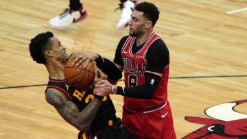 John Collins, Zach LaVine, Chicago Bulls Mandatory Credit: Mike Dinovo-USA TODAY Sports