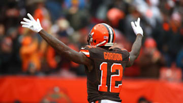 CLEVELAND, OH - DECEMBER 10: Josh Gordon #12 of the Cleveland Browns celebrates a touchdown in the first quarter against the Green Bay Packers at FirstEnergy Stadium on December 10, 2017 in Cleveland, Ohio. (Photo by Gregory Shamus/Getty Images)