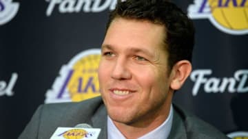 Jun 21, 2016; El Segunda, CA, USA; Los Angeles Lakers new head coach Luke Walton talks to the media during a press conference at Toyota Sports Center. Mandatory Credit: Jayne Kamin-Oncea-USA TODAY Sports