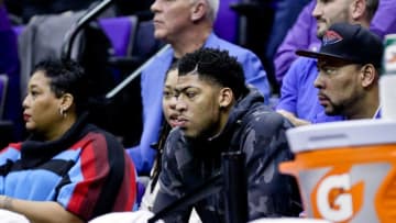 Jan 5, 2016; Baton Rouge, LA, USA; Kentucky Wildcats former player and currently with the New Orleans Pelicans player Anthony Davis watches courtside during the second half of a game against the LSU Tigers at the Pete Maravich Assembly Center. LSU defeated Kentucky 85-67. Mandatory Credit: Derick E. Hingle-USA TODAY Sports