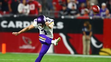 Dec 10, 2015; Glendale, AZ, USA; Minnesota Vikings kicker Blair Walsh (3) against the Arizona Cardinals at University of Phoenix Stadium. The Cardinals defeated the Vikings 23-20. Mandatory Credit: Mark J. Rebilas-USA TODAY Sports