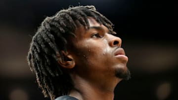 PORTLAND, OREGON - APRIL 08: MacKenzie Mgbako #6 of World Team warms up before the game between USA Team and World Team during the Nike Hoop Summit at Moda Center on April 08, 2022 in Portland, Oregon. (Photo by Steph Chambers/Getty Images)