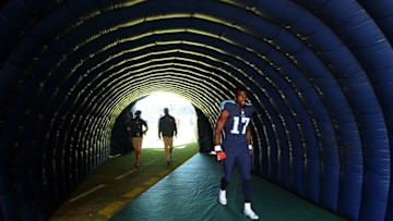 Oct 18, 2015; Nashville, TN, USA; Tennessee Titans receiver Dorial Green-Beckham (17) leaves the field prior to the game against the Miami Dolphins at Nissan Stadium. Mandatory Credit: Christopher Hanewinckel-USA TODAY Sports