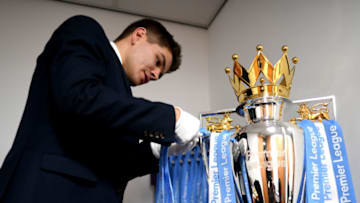 MANCHESTER, ENGLAND - MAY 06: A view of the Premier League Trophy during the Premier League match between Manchester City and Huddersfield Town at Etihad Stadium on May 6, 2018 in Manchester, England. (Photo by Michael Regan/Getty Images)