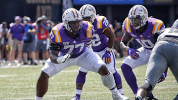 LSU football OL Saahdiq Charles (Photo by Frederick Breedon/Getty Images)