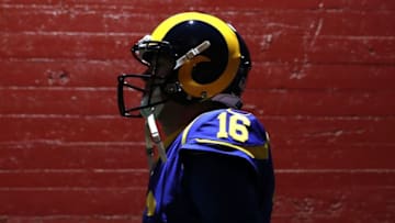 LOS ANGELES, CALIFORNIA - DECEMBER 08: Quarterback Jared Goff #16 of the Los Angeles Rams walks out of the tunnel before the game against the Seattle Seahawks at Los Angeles Memorial Coliseum on December 08, 2019 in Los Angeles, California. (Photo by Meg Oliphant/Getty Images)