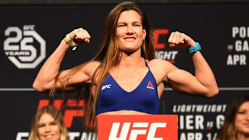 GLENDALE, AZ - APRIL 13: Cortney Casey poses on the scale during the UFC Fight Night weigh-in at the Gila Rivera Arena on April 13, 2018 in Glendale, Arizona. (Photo by Josh Hedges/Zuffa LLC/Zuffa LLC via Getty Images)