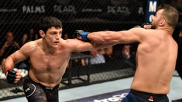 LAS VEGAS, NV - JULY 06: (L-R) Alessio Di Chirico of Italy punches Julian Marquez in their middleweight bout during The Ultimate Fighter Finale event inside The Pearl concert theater at Palms Casino Resort on July 6, 2018 in Las Vegas, Nevada. (Photo by Jeff Bottari/Zuffa LLC/Zuffa LLC via Getty Images)