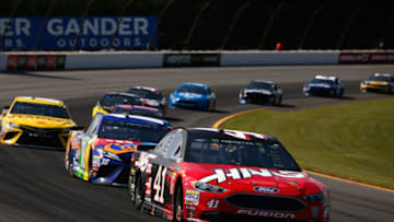 LONG POND, PA - JULY 29: Kurt Busch, driver of the #41 Haas Automation Ford, leads a pack of cars during the Monster Energy NASCAR Cup Series Gander Outdoors 400 at Pocono Raceway on July 29, 2018 in Long Pond, Pennsylvania. (Photo by Chris Trotman/Getty Images)